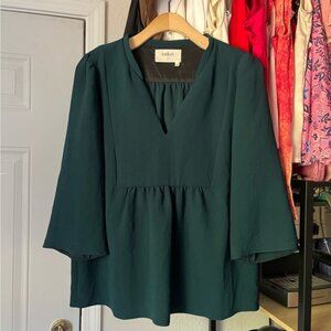 BA&SH dark forest green popover ruffle long sleeve blouse
